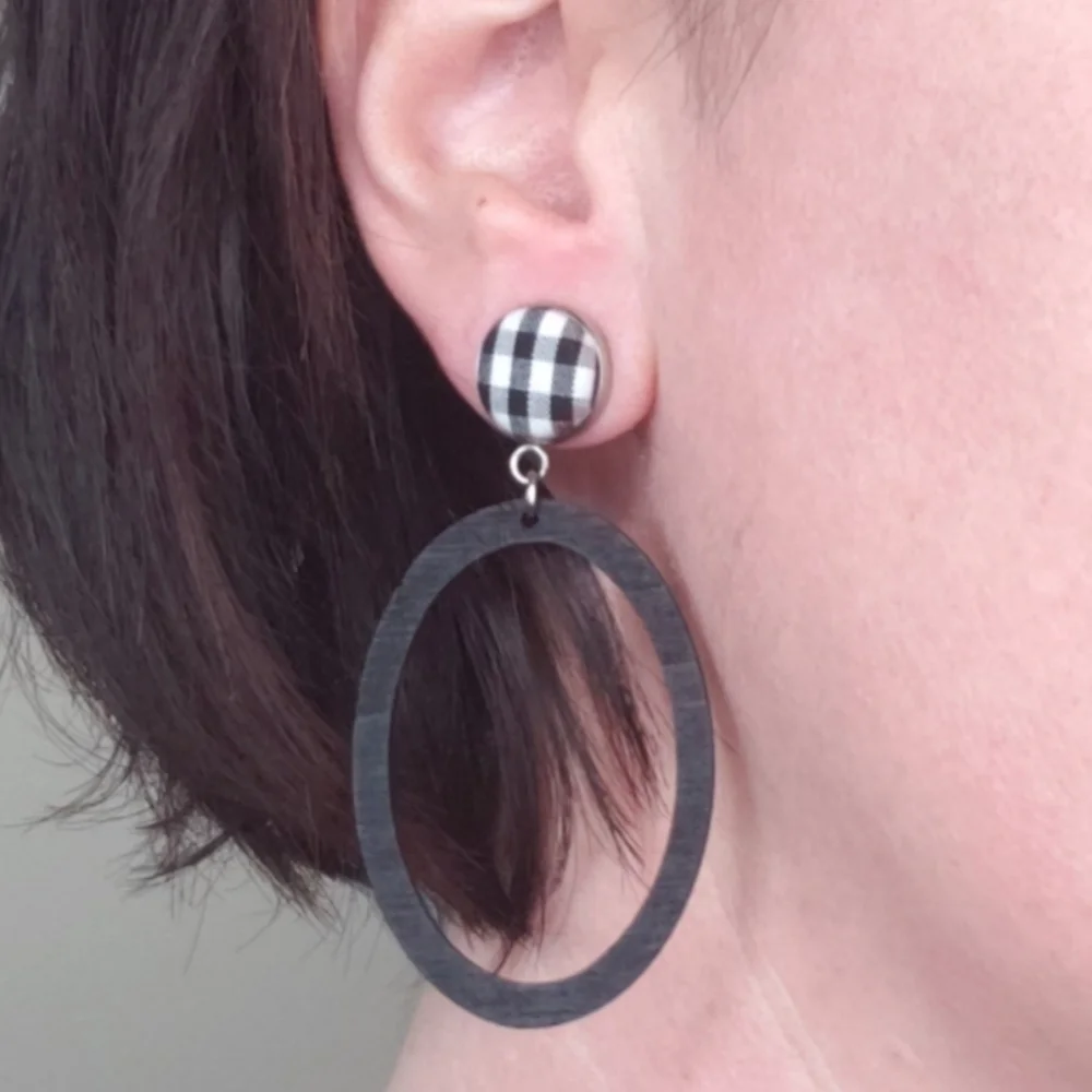 New Handmade | Chevron Wooden Oval Earrings